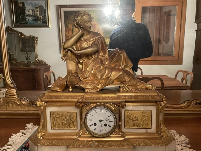 Antico Orologio Da Tavolo In Bronzo E Marmo Francia Xviii Sec. Epoca