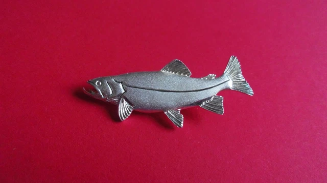 Belle broche Argent massif années 80 tirage à 50 Ex thème Truite, Saumon