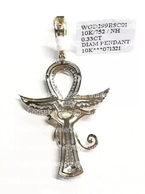 10K Gelbgold Diamant Ankh Ank Auge Ra ägyptischer Anhänger Charm Gott 2 Zoll Flügel 3