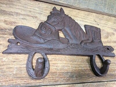 Horse Hat Boot Western Cast Iron Coat Hooks Wall Rustic Antique Vintage Style 2