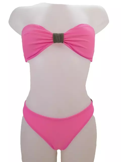 Heidi Klein Bikini Swimsuit Neon Pink Bandeau Top Hipster Bottoms size M L