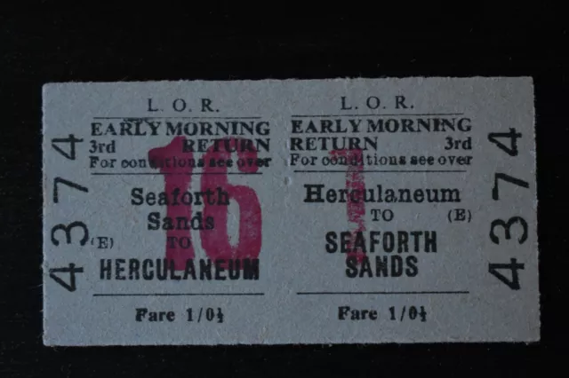 Liverpool Overhead Railway Ticket LOR HERCULANEUM to SEAFORTH SANDS No 4374