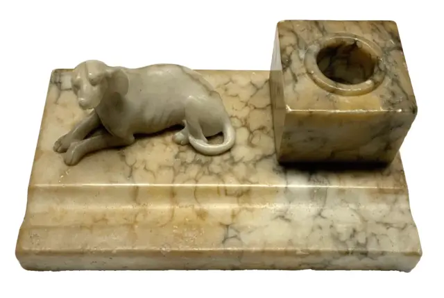 Antique Inkwell Marble Figure Of Dog