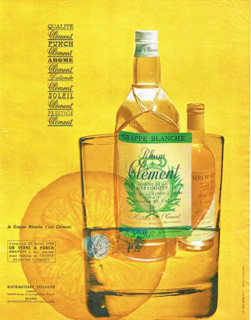 PUBLICITE ADVERTISING 026  1964  Clément   rhum GRAPPE BLANCHE