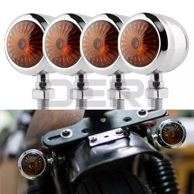 4x Chrome Motorcycle Bullet Turn Signal Amber Light Indicator Blinker Universal 2