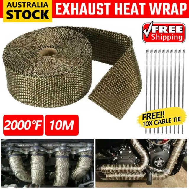 Exhaust Wrap Titanium Heat Resistant 10M x 50mm 2000F + 10 Stainless Cable Tie