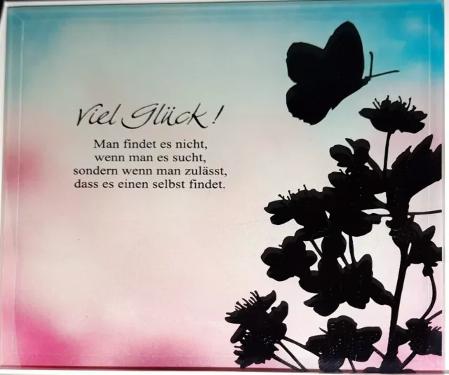 FORMANO GLASBILD MIT Spruch Viel Glück und Spiegelsilhouette 15 x 15 cm