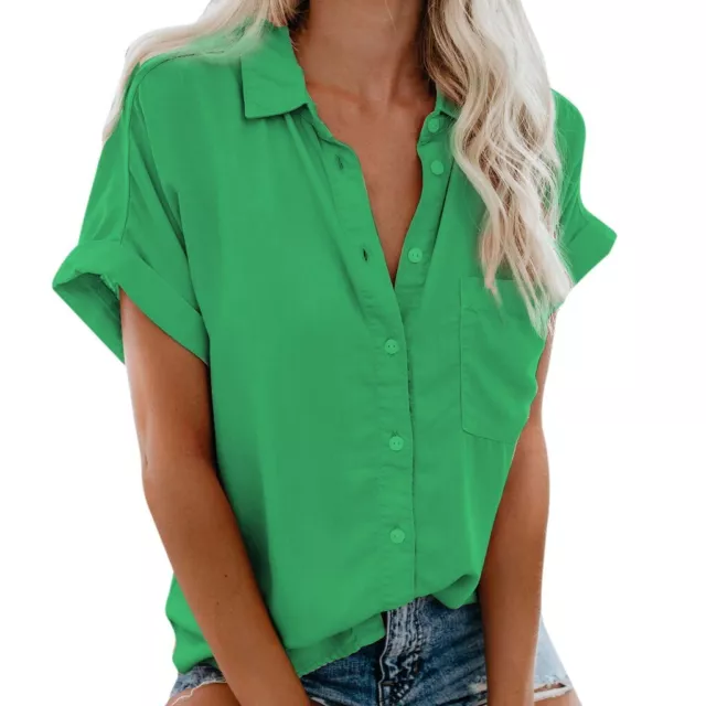 Fashion Womens Short Sleeve Pocket Button Tee Casual Popular Blouse Tops(S-3XL) 2