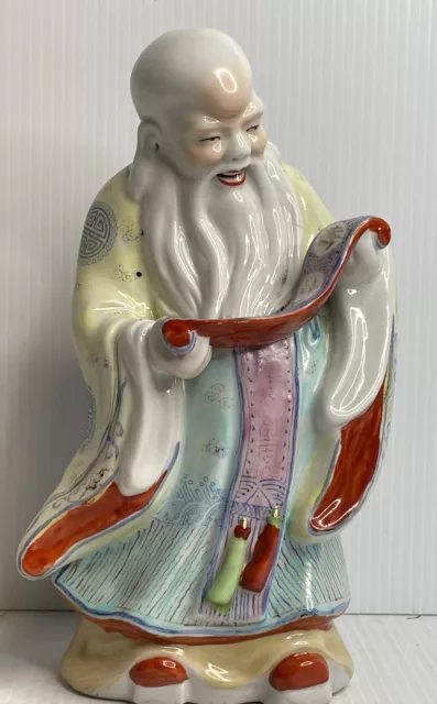 Vintage Chinese Hand-Painted Porcelain Statue Shou Xing God Of Longevity 10''