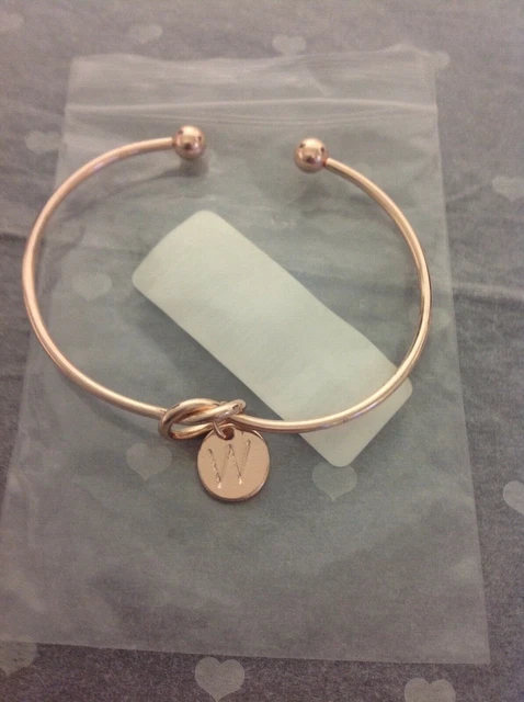 BNIB Rose Gold Tone Knot Heart - Initial "W" Charm Bangle