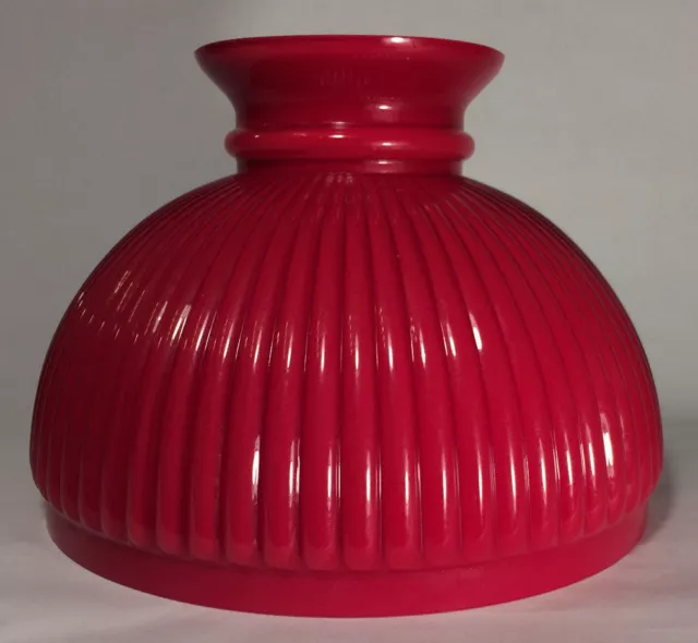 New 10" Cased Ruby Red Over Opal Glass Rib Student Lamp Shade, 7 1/4" Ht. #SH585