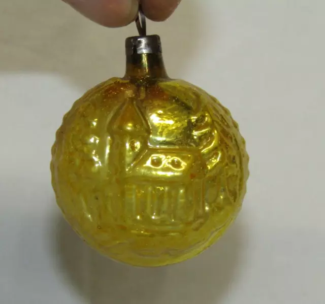 German Antique Glass Church On A Disk Double Sided Christmas Ornament 1930's