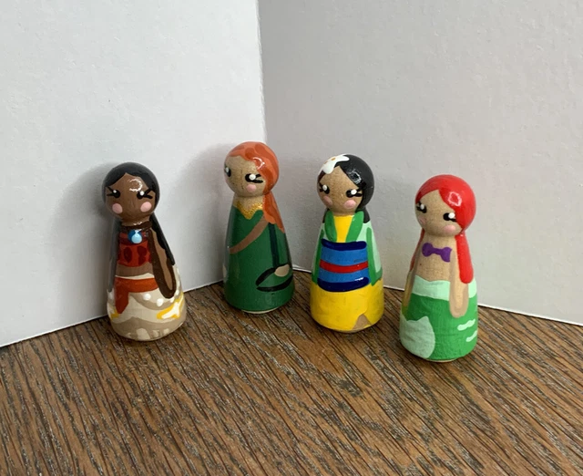 Wooden Peg Dolls Wood Doll Princess Little Mermaid Ariel Mulan Merida Moana 4