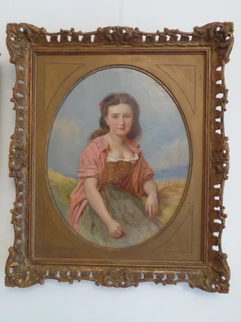 Antikes Gemälde Biedermeier Portrait mit Rahmen gerahmt