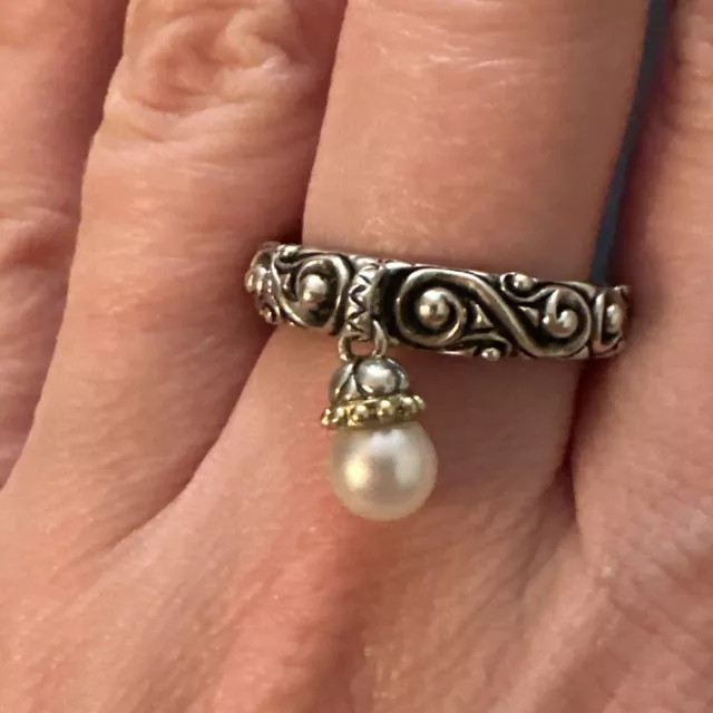 Barbara Bixby 925 18K Gold Cultured Pearl Dangle Band Ring