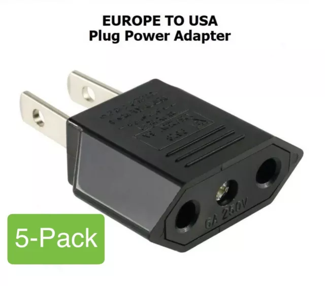 5 Pack US USA to EU Euro Europe Power Jack Wall Plug Converter Travel Adapter