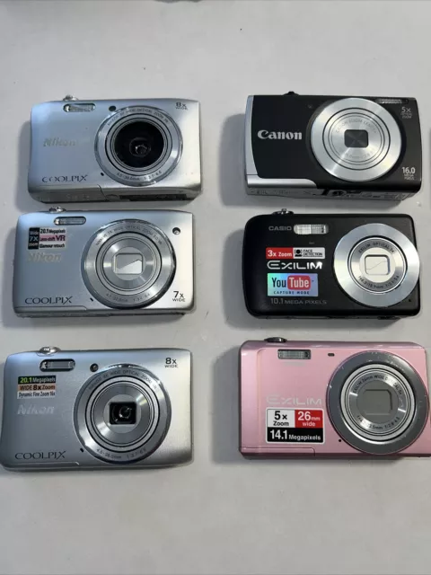 Lot Of 9 Digital Cameras - Nikon Casio Canon And Samsung