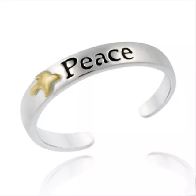 .925 Sterling Silver Two Toned 'Peace' Etched Toe Ring