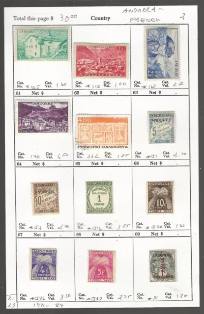 ANDORRA-French...Sc #105/332; J1/37; P1...M & U...1931/84...12 Diff...SCV $30.00