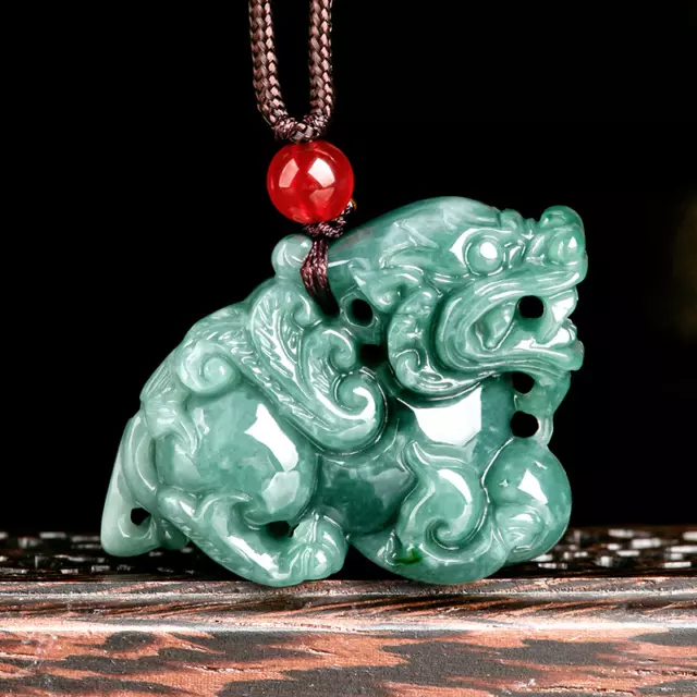 Real Grade A Natural Full Green Jade Jadeite Lucky Dragon Son Pixiu Pendant 17g