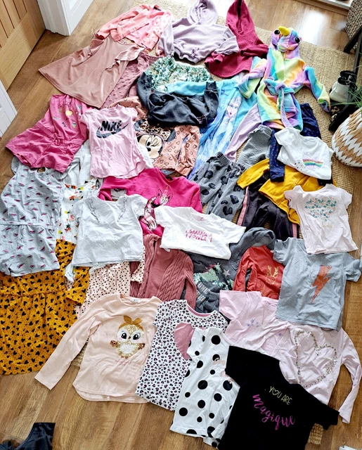 ENORME PACCHETTO DI VESTITI RAGAZZE ETÀ 5-6 ANNI T-SHIRT leggings abito, maglioni