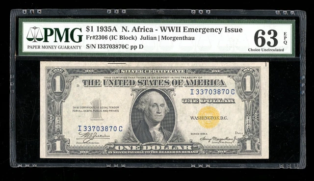 DBR 1935-A $1 North Africa Silver Fr. 2306 IC Block PMG 63 EPQ Serial I33703870C