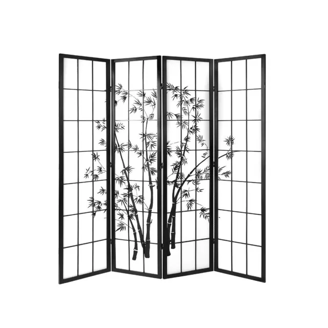 Artiss 4 Panel Room Divider Screen Partition Privacy Stand Bamboo Black White