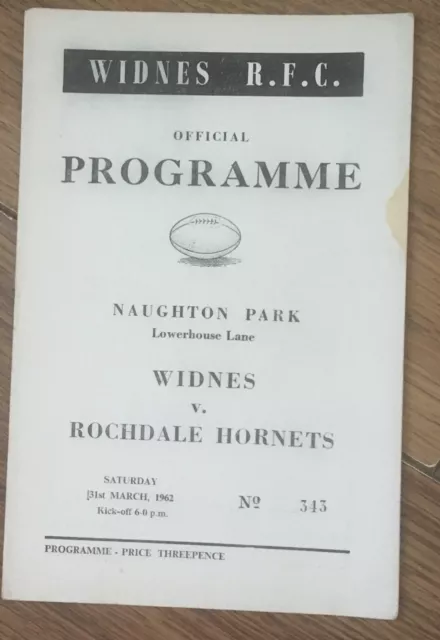 VINTAGE RUGBY LEAGUE PROGRAMME Widnes V Rochdale Hornets 1961/62.