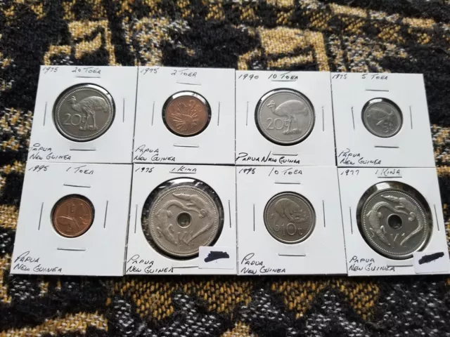 Papua New Guinea : Collection of 8 Different Circulated Coins
