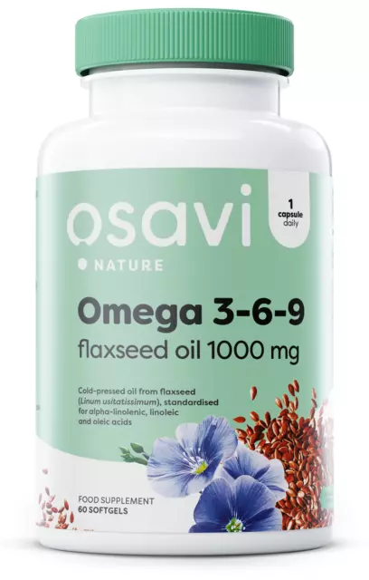 (60g, 246,33 EUR/1Kg) Osavi Omega 3-6-9 Flaxseed Oil, 1000mg - 60 softgels