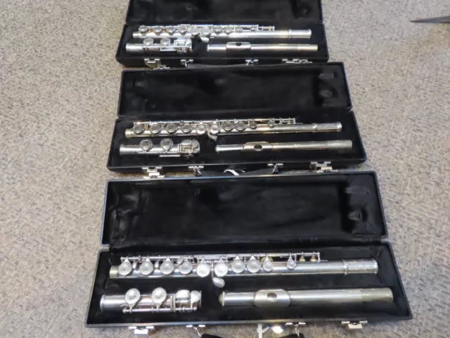 LOT OF 3 FLUTES -BUNDY-ARMSTRONG-WINSTON- Need adjustment - with good cases