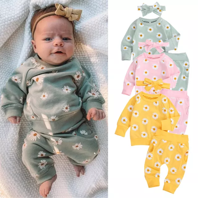 Newborn Baby Girl Daisy Outfits Clothes Set Tops T-shirt Pants Leggings Headband