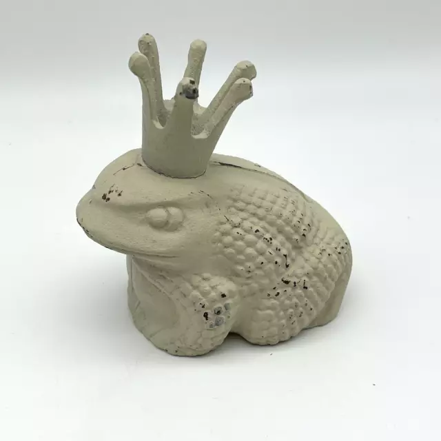 Vintage Cast Iron Frog Toad Prince with Crown Door Stop Figure