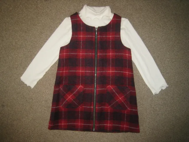 New F&F Girls Red Checked Pinafore Dress & Top - 2 Piece Outfit Set 18-24 Months