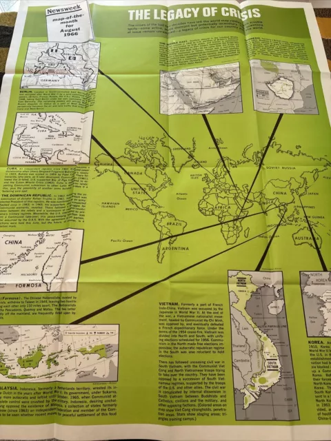 Newsweek Map of the Month August 1966 "The Legacy of Crisis" 35" x 44"