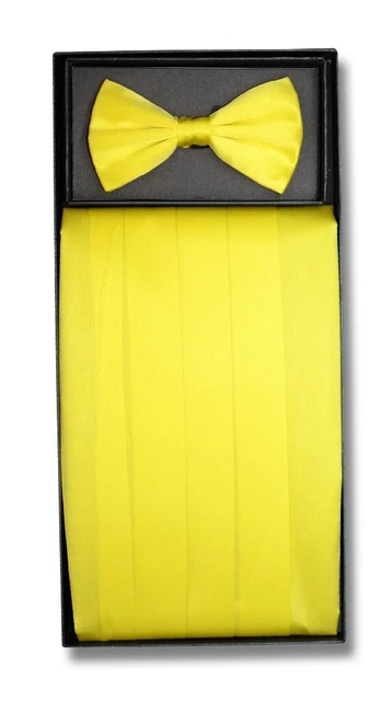 SILK Cumberbund & BowTie Solid GOLDEN YELLOW Color Men's Cummerbund Bow Tie Set