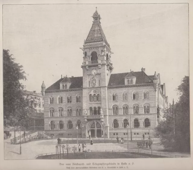 Das neue Reichspost- und Telegraphengebäude in Halle a.S. - Holzstich von 1899