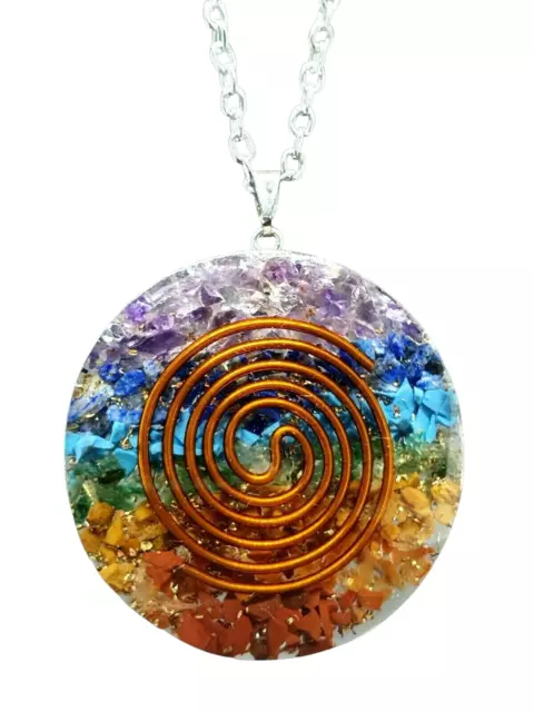 Orgon 7 Chakra Anhänger Reiki Kupfer Doppelspule Heilung Runde Kette Halskette