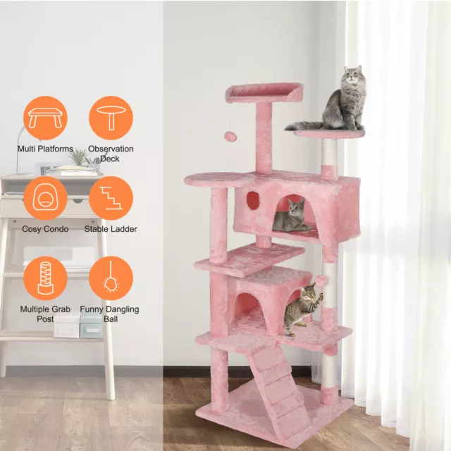 55" Cat Tree Tower Large Activity Center Playing House Condo W/scratchers Pink