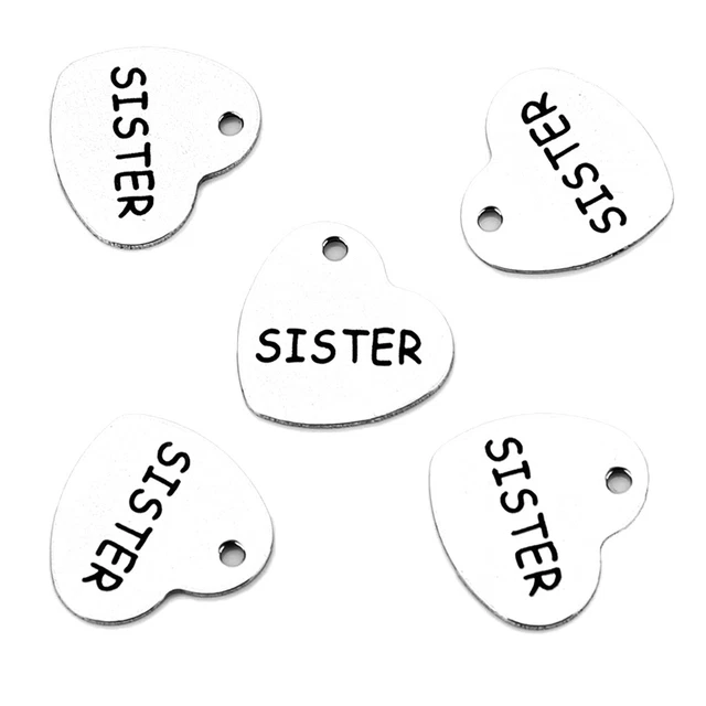 5 Stücke Edelstahl Liebe Herz Charme Anhänger Buchstaben Muster Tags SCHWESTER