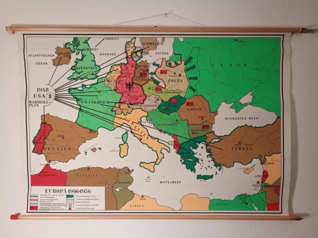 Schulwandkarte Rollkarte EUROPA 1946-1956 WK2 Wall Map Poster  VINTAGE DIY XXL