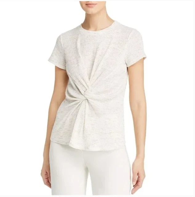 NWT Kenneth Cole Ribbed Knot-Front Tee in Taupe Space Dye Size XXS