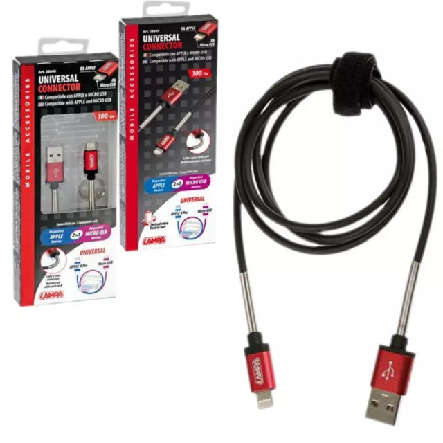 LAMPA Cable de carga universal teléfono móvil USB / MICRO USB/APPLE 8 PINS 100 C