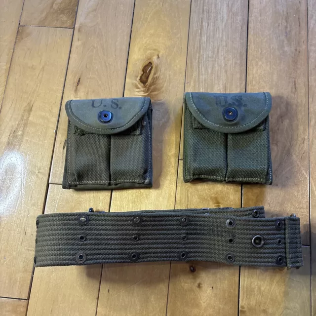 2 WW2 Surplus M1 Carbine Magazine Pouches With Web Belt