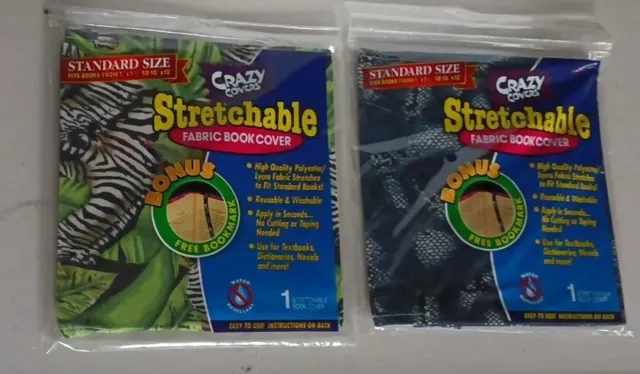 Lot Of 2 Crazy Stretchable Fabric Book Covers. NEW!