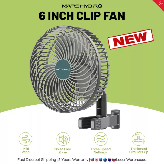 Mars Hydro 6 Inch Oscillations Clip Fan Auto-Oscillating Fan Adjustable Tilt-Up