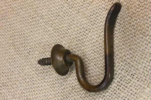 Old Coat Hook Tie Bath Robe Farm House Large 2” Hanger 1800’s Vintage Brass
