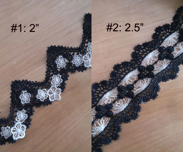 5 yards 2"-2.5" Wide Rayon Venise Floral Lace Ivory and Black Alternating zhs36