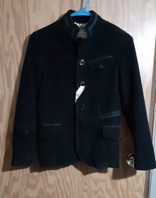 John Galliano Girls Size 10 Black Corduroy Military Jacket Newspaper Print