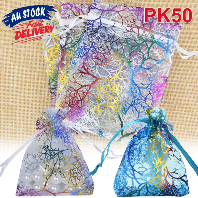 50pcs 9x12cm Organza Candy Bags Wedding Jewellery Packing Pouch Candy Gift Bag